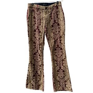 ABS Allen Schwartz Damask Jacquard Flare Pants Burgundy Gold Floral Vintage Sz 4